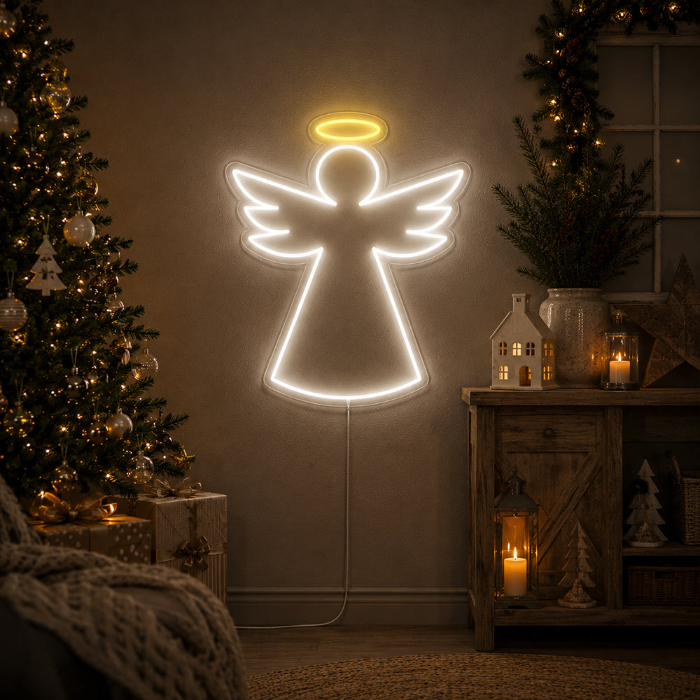 Letrero de neón LED con ángel navideño - Letreros de neón navideños hechos en Londres