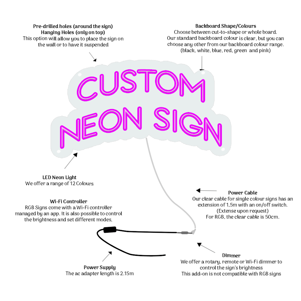 Letrero de neón personalizado arqueado con 3 líneas personalizadas - Hecho en Londres - Editor en línea - Luz de neón LED - Planet Neon
