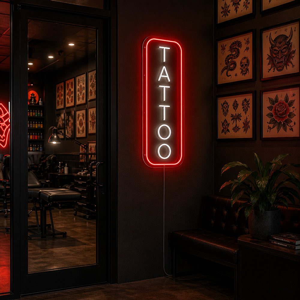 Letreiro de néon LED de tatuagem vertical - feito em letreiros de néon de Natal de Londres
