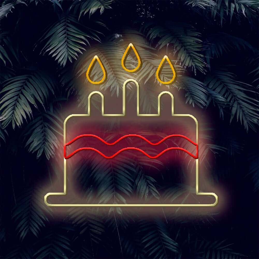 Placa de néon LED para bolo de aniversário - Placa de néon para festa feita em Londres - Planet Neon