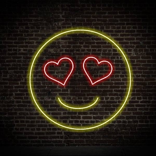 Letreiro de néon LED com olhos em formato de coração - feito em Londres Sinais de néon Emoji - Planet Neon