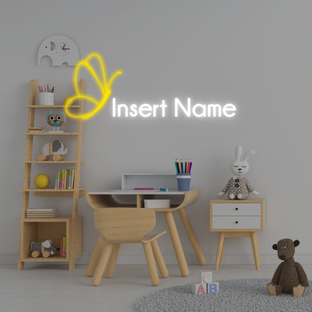 Schmetterling mit Namensteil, individuelles LED-Neonschild – Planet Neon
