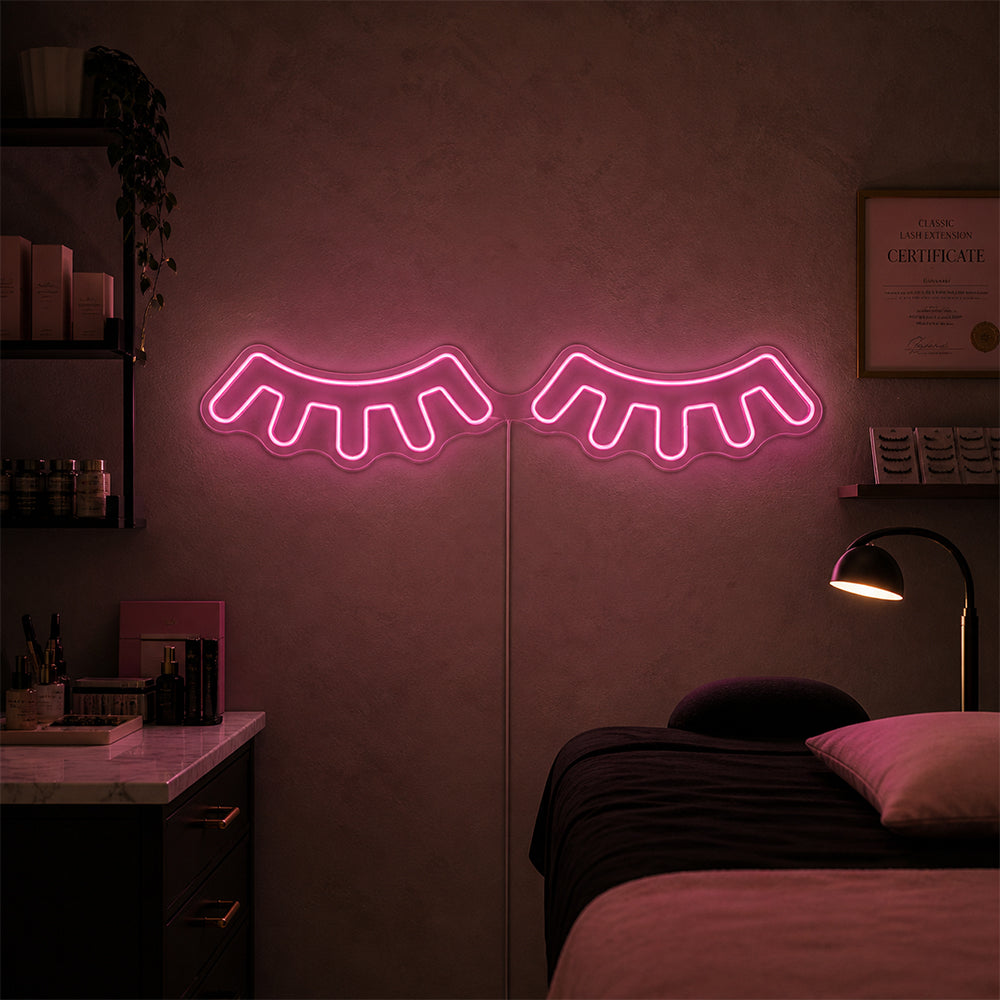 Os cílios lideraram o sinal de néon - fabricado em Londres Beauty Makeup Neon Sinais