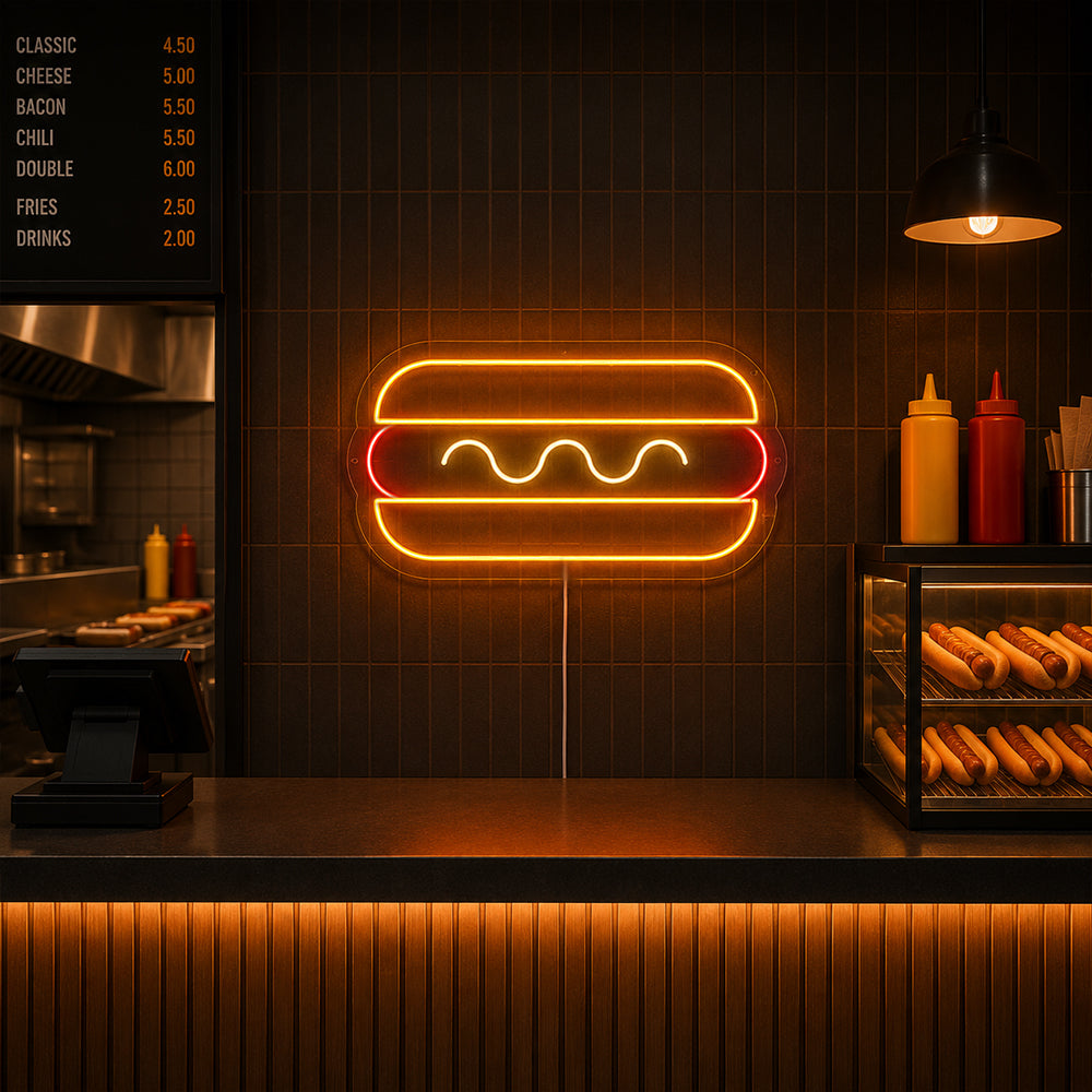 Cachorro -quente liderado sinal de neon - Made in London Food Restaurants Sinais de neon