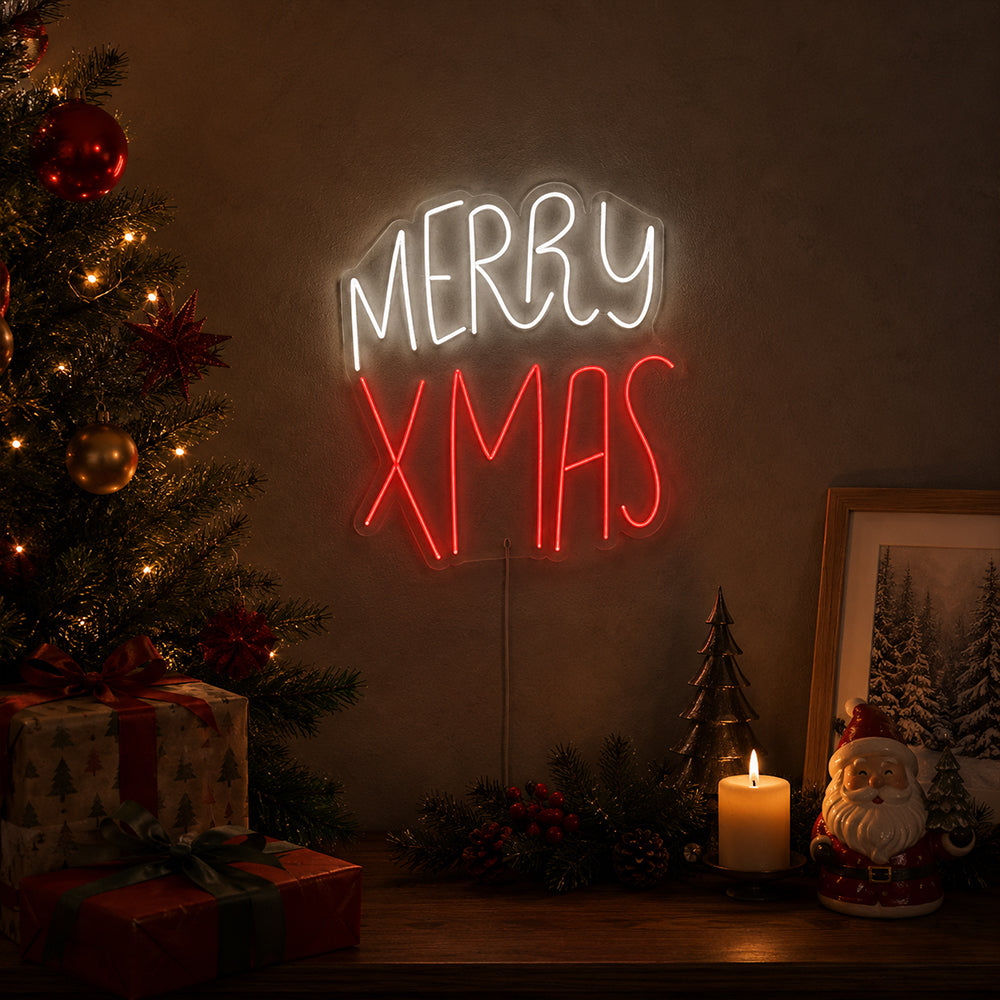 Insegna al neon a LED Merry Xmas - Insegne al neon natalizie realizzate a Londra
