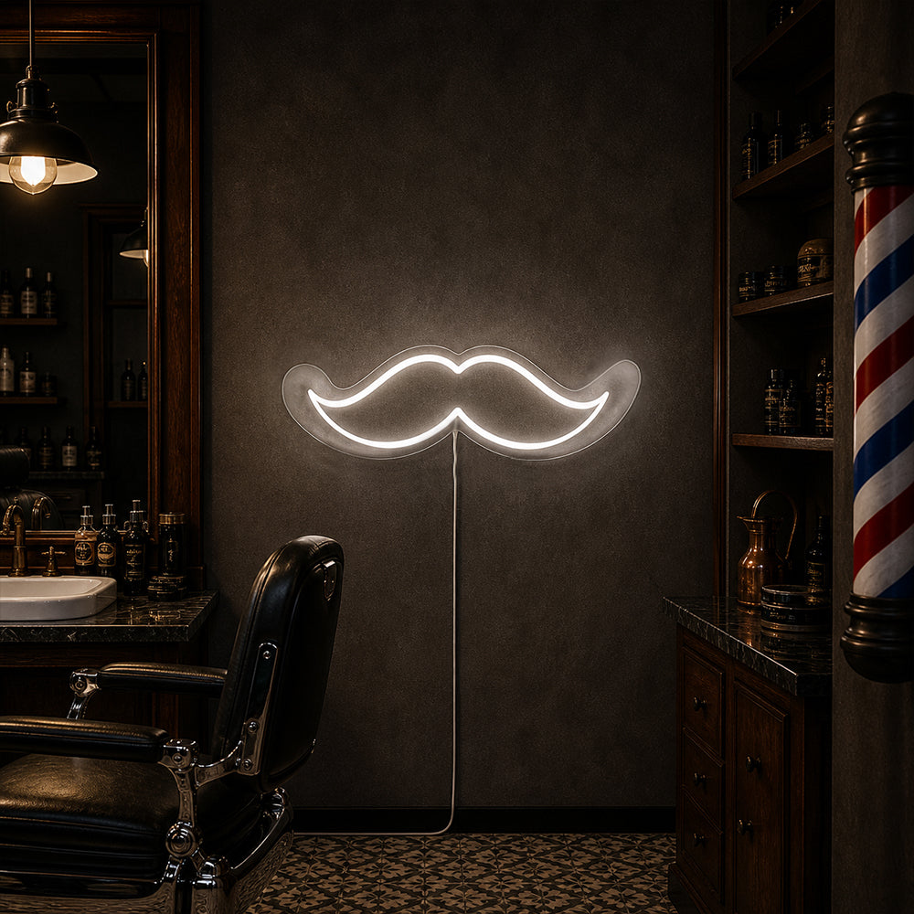 Sinal de neon liderado por bigode - fabricado em sinais de néon de Londres Barbershop
