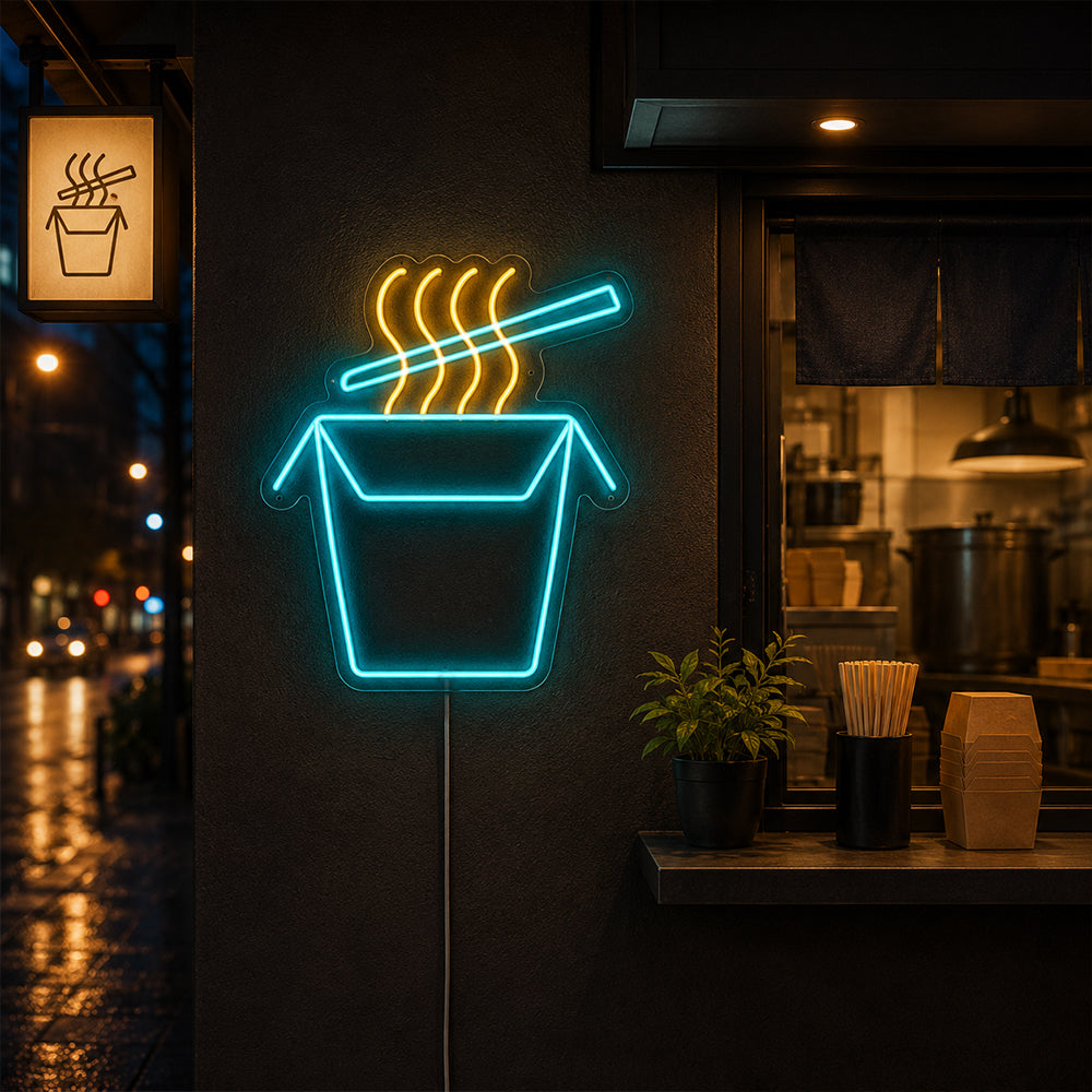 Noodle Box LED NEON SIGN - Made in London Food Restaurants Sinais de neon