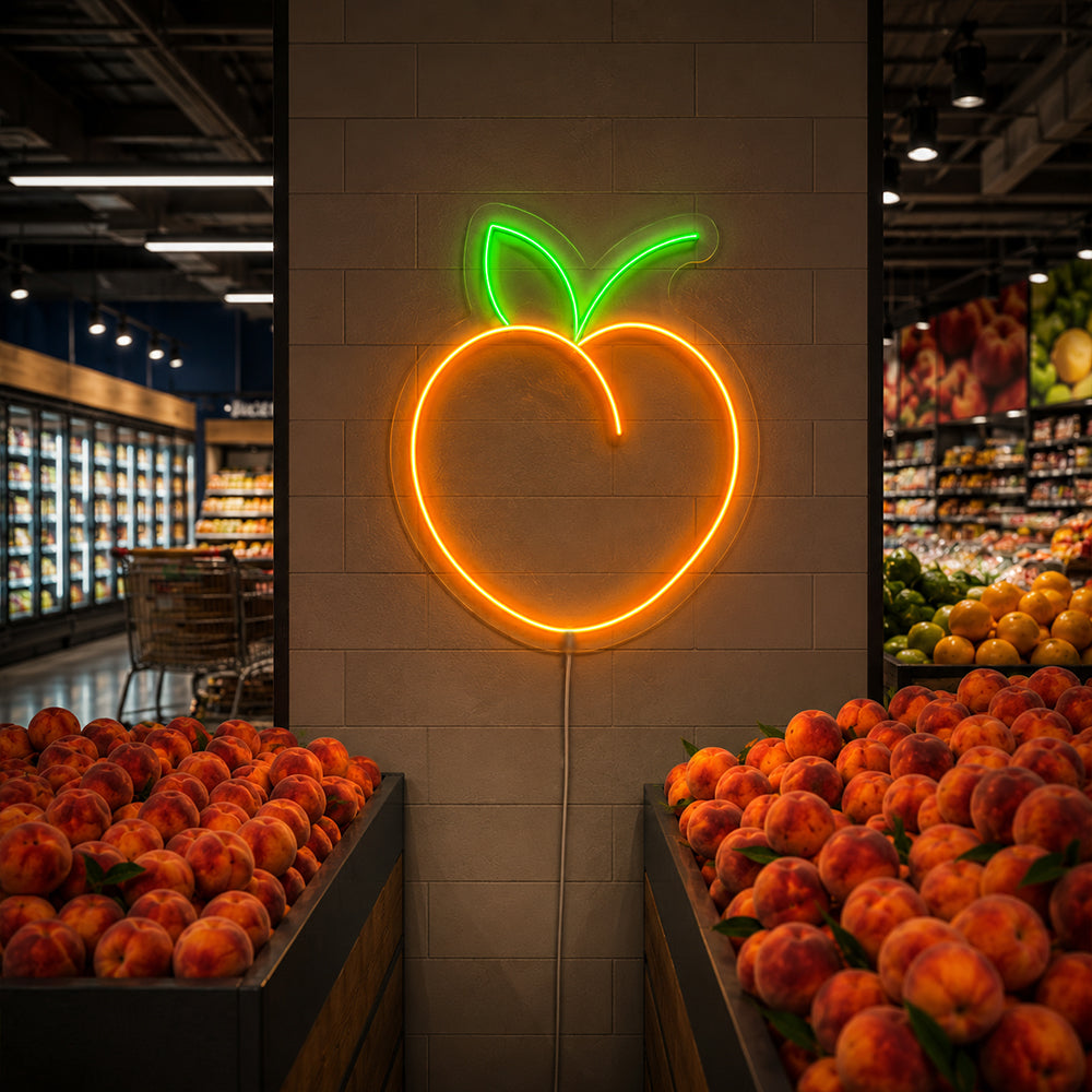 Peach -LED -Neonschild - Hergestellt in London Food Restaurants Neon Schilder