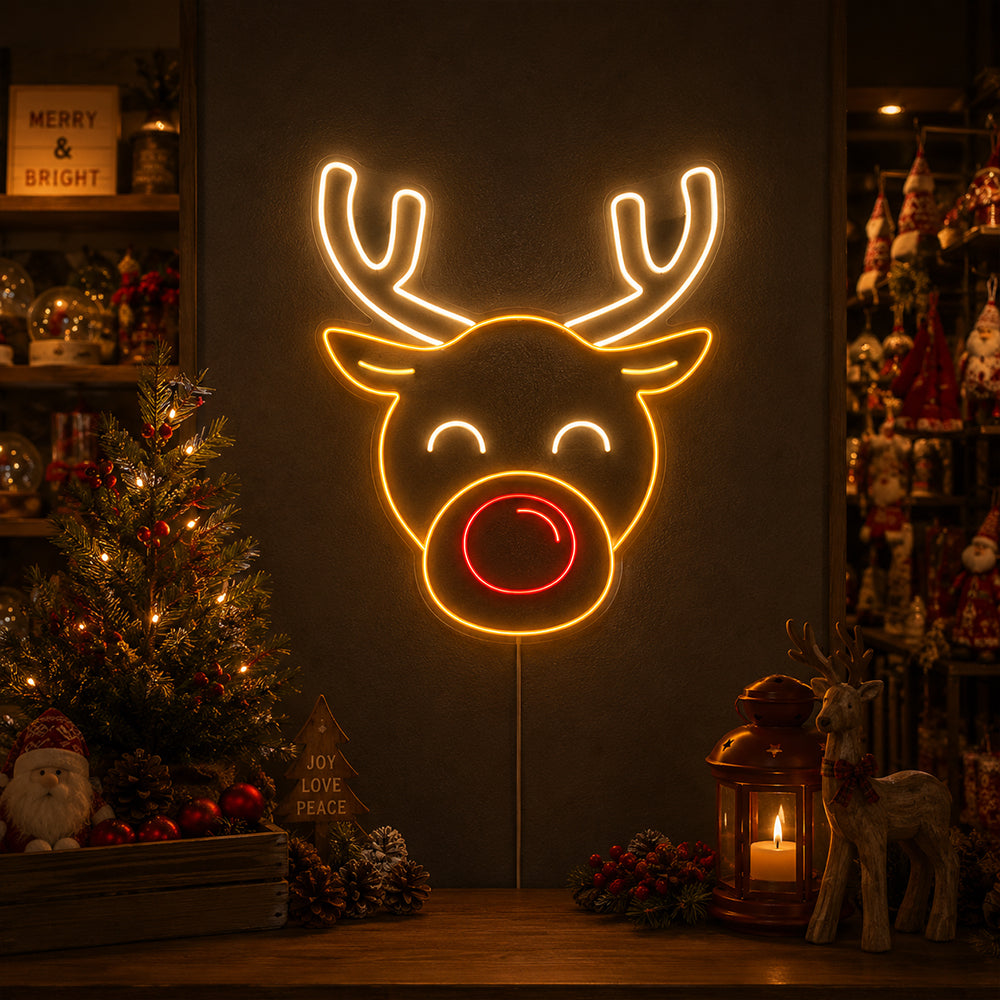 Insegna al neon a LED Rudolph Reindeer - Insegne al neon natalizie realizzate a Londra