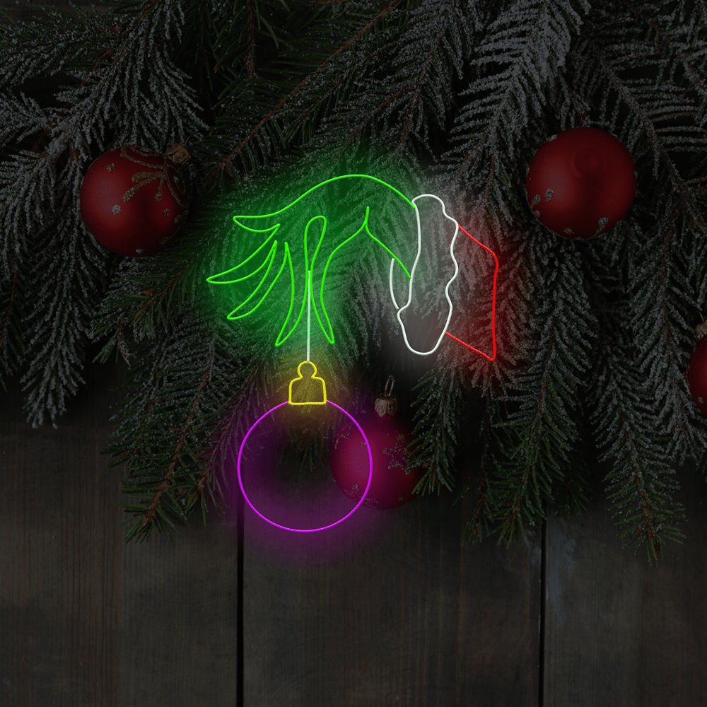 Letreiro de néon LED da mão do Grinch - Feito em Londres Sinais de néon de Natal - Planet Neon