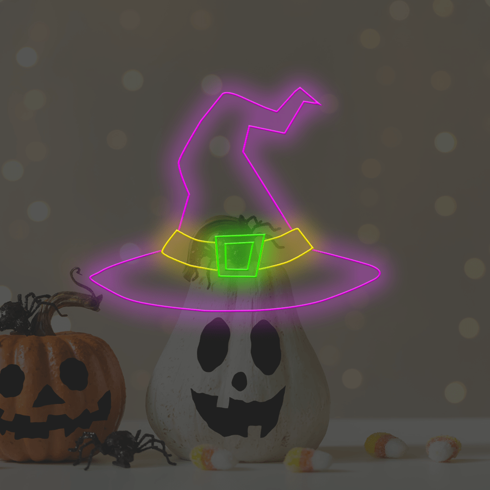 Chapéu de bruxa - letreiro de néon LED de Halloween feito em Londres - Planet Neon