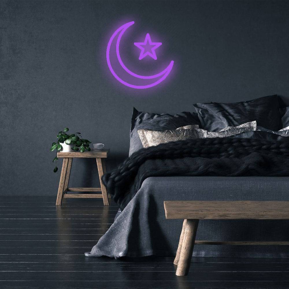 Letreiro de néon LED de lua crescente e estrela - Planet Neon feito em Londres Sinais de néon - Planet Neon